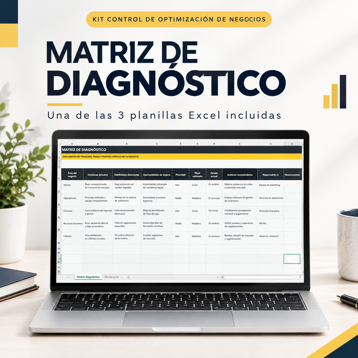 Kit de Diagnóstico y Optimización de Negocios | 3 Planillas Excel
